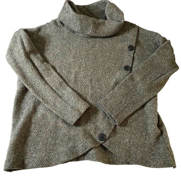 Retrelogy Herringbone‎ Turtleneck Pullover Sweater Cropped with Buttons Gray S/P - Picture 3 of 8